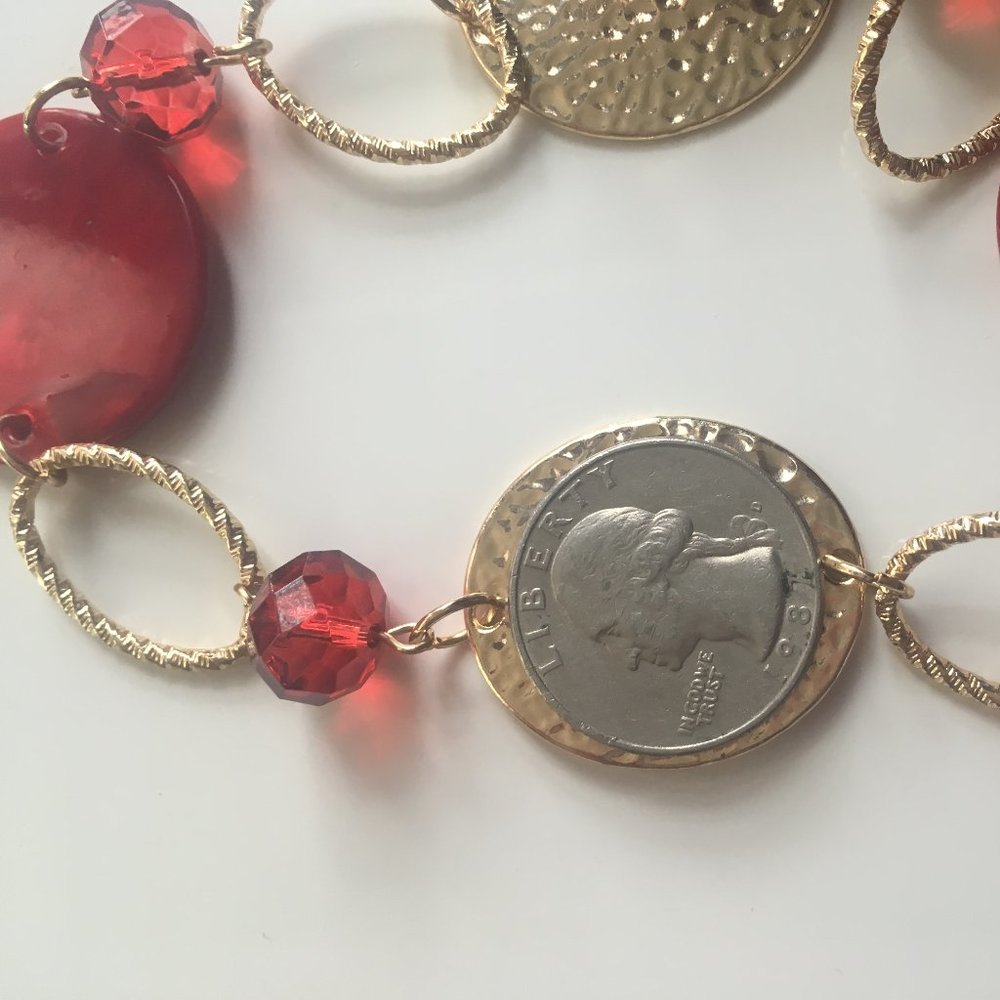 Red & Gold Shell/Disc Necklace - Picture 8 of 8
